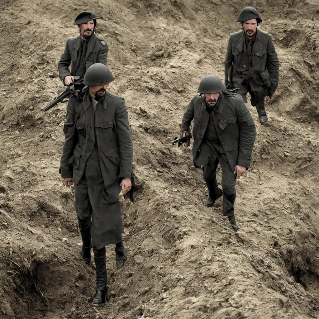 Image similar to Keanu Reeves in a World War 1 trench