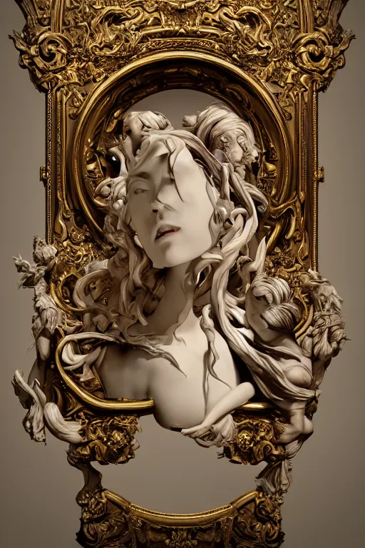 Image similar to elegance, surrealism, sculpture, baroque element. intricate artwork by caravaggio. trending on artstation, baroque elements, octane render, cinematic lighting, hyper realism,