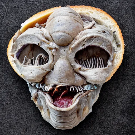 Image similar to pulled pork sandwich, sculpture by h.r. giger