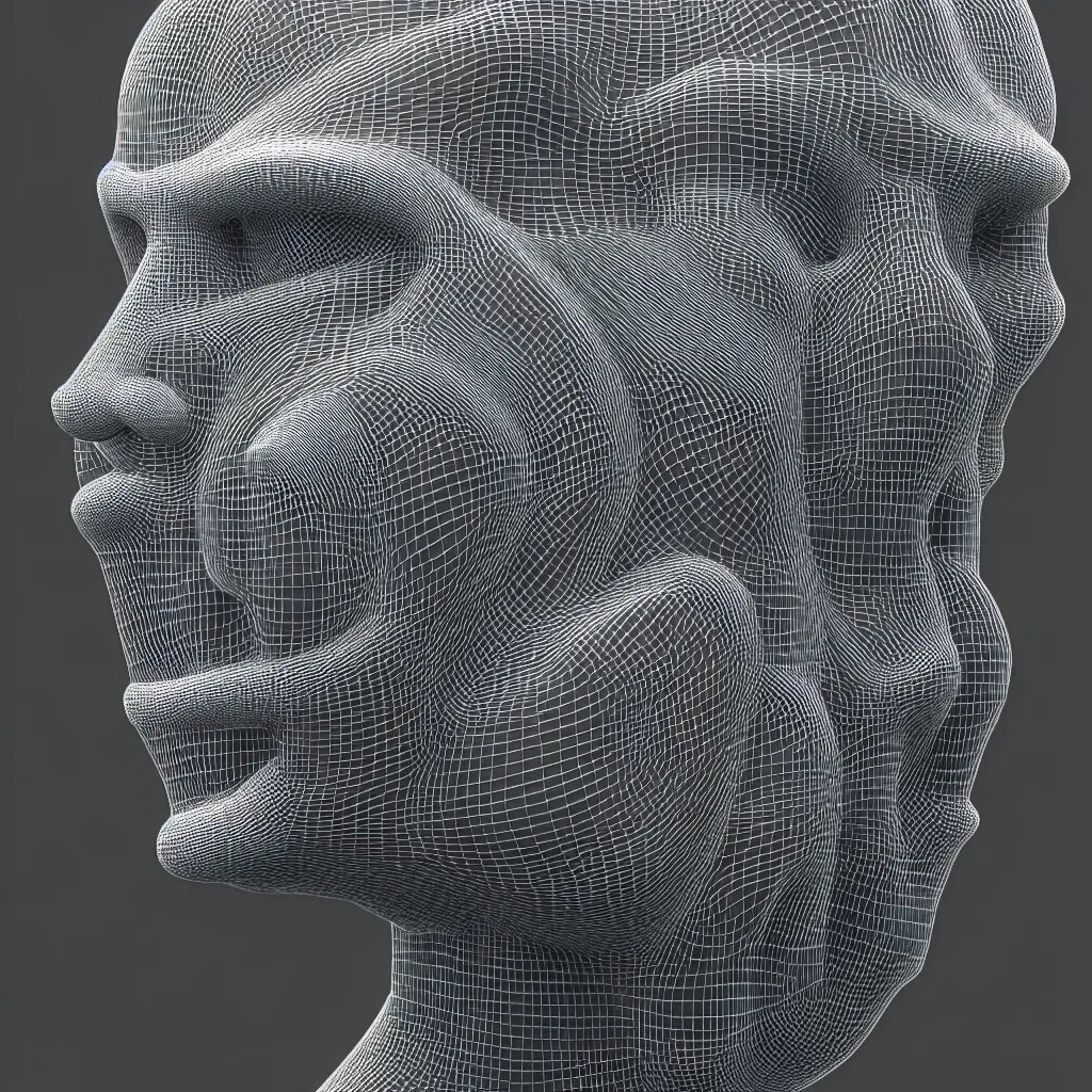 Image similar to 3 d render of a wireframe of a human head, sculpture, chrometype, liquid metal, neotribal, raytraced, volumetric lightning, 8 k, by zhelong xu