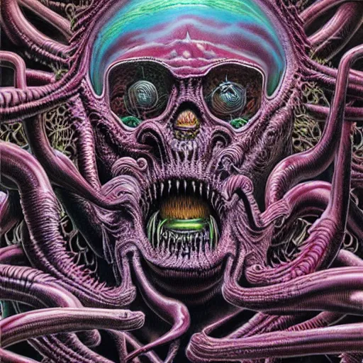 Image similar to thrash metal album cover in the style of wayne barlowe, realistic, insanely detailed, intricate, smooth, airbrush, play-doh art by kenny scharf and philippe druillet