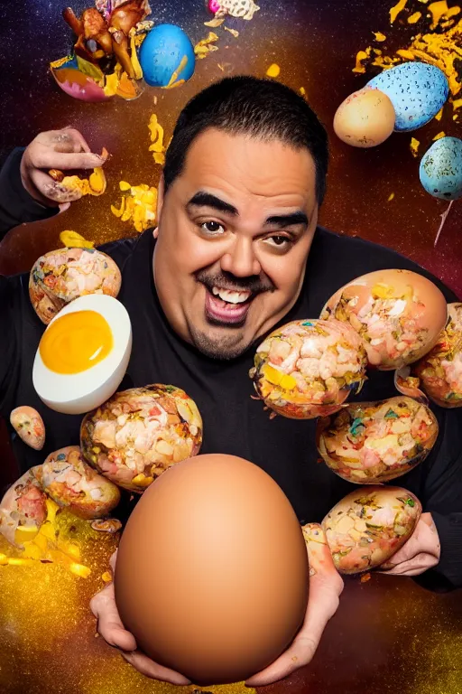 Image similar to 📷 gabriel iglesias the egg 🥚, made of food, head portrait, dynamic lighting, 4 k