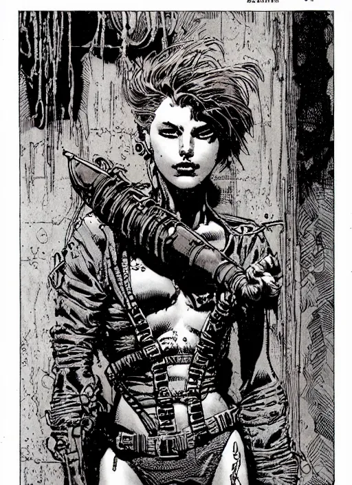 Prompt: a portrait of a pretty sewer punk young lady by barry windsor smith