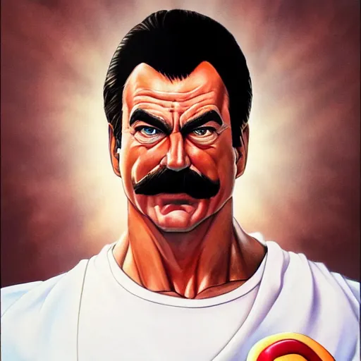 Image similar to ultra realistic portrait painting of tom selleck, art by akira toriyama, 4 k, dragon ball artstyle, cel shaded, highly detailed, epic lighting