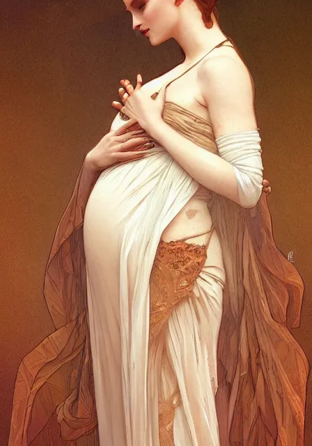 Prompt: sansa pregnant mummy zombie, intricate, elegant, highly detailed, digital painting, artstation, concept art, smooth, sharp focus, illustration, art by artgerm and greg rutkowski and alphonse mucha and william - adolphe bouguereau