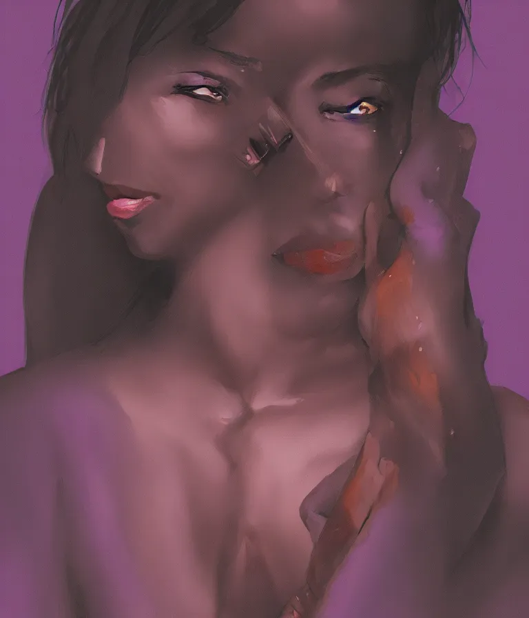 Image similar to illustration of a dark skinned heartbroken woman, digital art, studio lighting, artstation, colorful