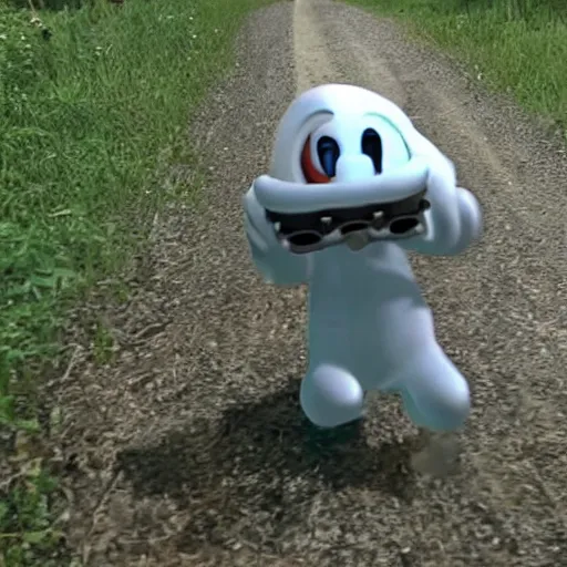 Prompt: Ghost from Super Mario caught on trailcam footage. Trending on Kotaku