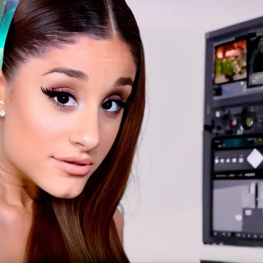 Image similar to Ariana Grande doing ASMR, 4K, studio lighting, portra 400, youtube HD video thumbnail