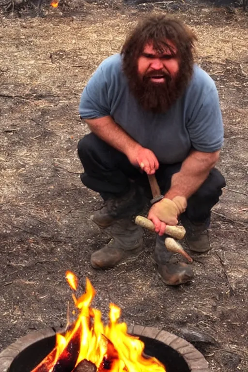 Prompt: caveman discovers fire for the first time