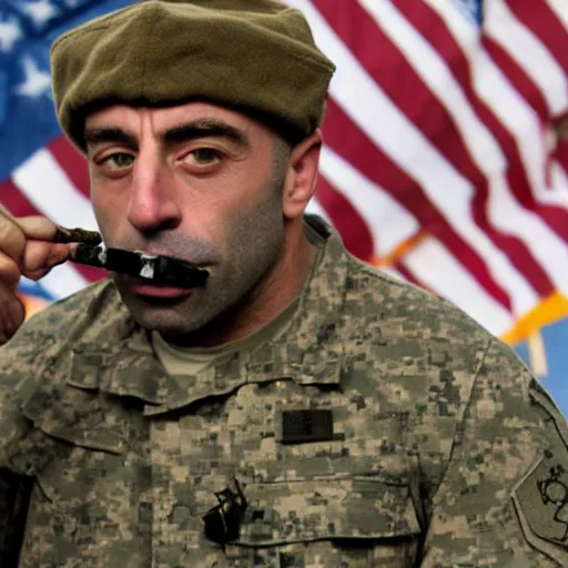 Image similar to an image of joe rogan smoking weed over the fallen enemy soldiers.