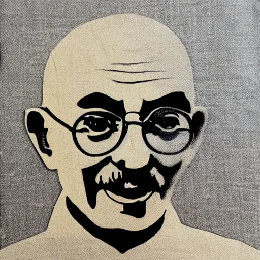 Prompt: individual ghandi silk screen portrait banksy style