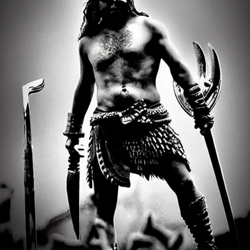 Image similar to “Leónidas king from 300 Spartans zack Snyder attacks in battle with spear epic dark background artwork intricate low angle wearing torn spartan helmet with red crest broom”