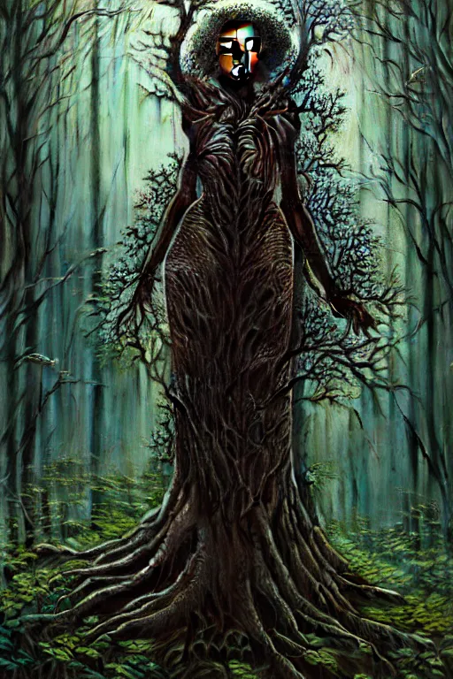 Prompt: ultrarealistic very beautiful! black woman with detailed exoskeleton armor, touching tree in a forest, digital art masterpiece brad kunkle hannah yata dramatic blue light low angle hd 8k sharp focus