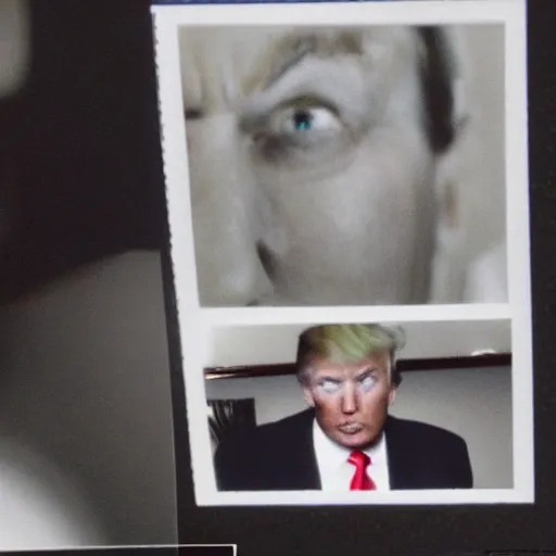 Image similar to candid photo footage of Donald Trump crying, polaroid