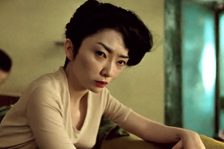 Image similar to wong kar wai lonely woman indoors movie scene