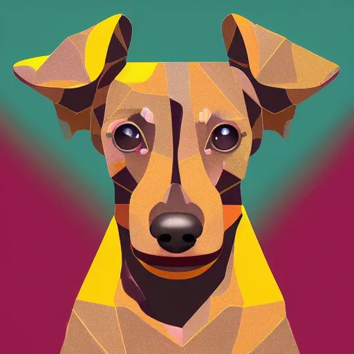 Prompt: brindle dachshund profile picture by Mandelbrot, Benoit B., asymmetrical, Organic Painting, Matte Painting, geometric shapes, hard edges, street art, symmetric face, symmetric eyes