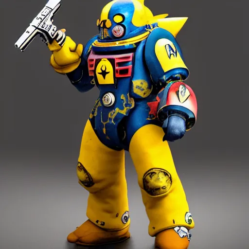 Image similar to pikachu in space marine power armor from warhammer 4 0 k