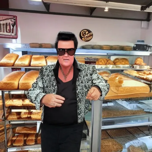 Image similar to Elvis at wholegrain bakery Aldinga hyper realistic, high octane