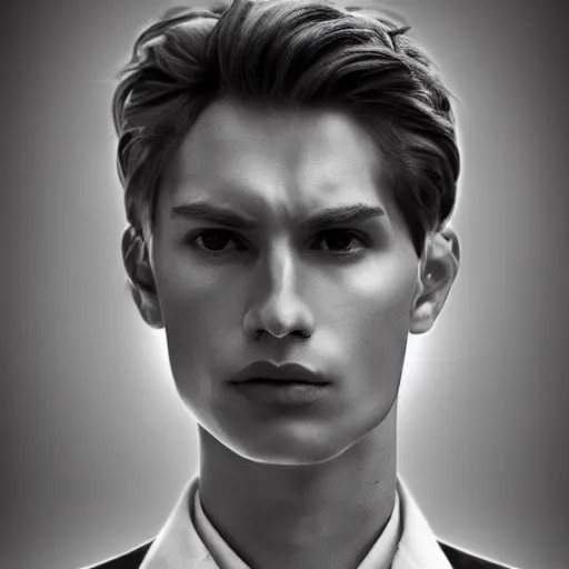 Image similar to portrait of a regal prince with sharp cheekbones, white clothes, high collar, close up, wistful melancholic hopeful expression, super details, surrounded by furious people, modern digital art, matte painting, science fiction