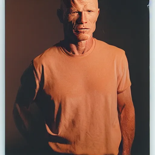 Prompt: Paper maché portrait of Ed Harris, studio lighting, F 1.4 Kodak Portra