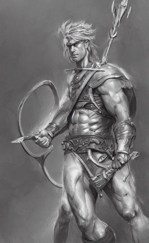 Image similar to highly detailed painting of achilles holding a spear, a pencil sketch by jesper ejsing, trending on artstation, high fantasy, loose pencil sketch, sketchy, concept art, cinematic, white space