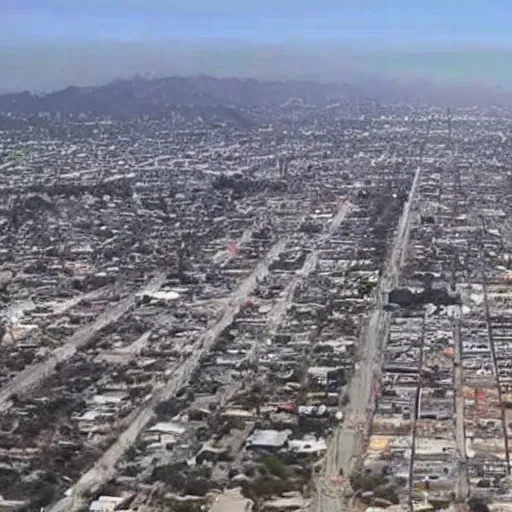 Prompt: aerial footage of los angeles after huge earthquake and tsunami