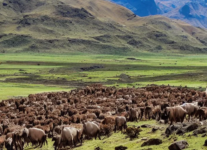 Image similar to beautiful Peruvian Andean landscape with herd animals