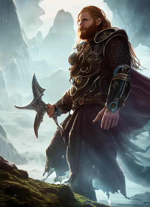 Prompt: asgard ultra detailed fantasy, elden ring, realistic, dnd character portrait, full body, dnd, rpg, lotr game design fanart by concept art, behance hd, artstation, deviantart, global illumination radiating a glowing aura global illumination ray tracing hdr render in unreal engine 5