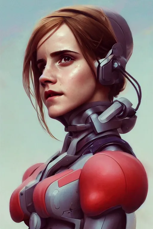 Image similar to hyper realistic painting of emma watson in an eva plugsuit. hyper detailed face. anime concept art. 4 k. art by greg rutkowski trending on artstation. extremely detailed.