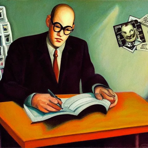 Image similar to gwar accountant, grant wood, pj crook, edward hopper, oil on canvas