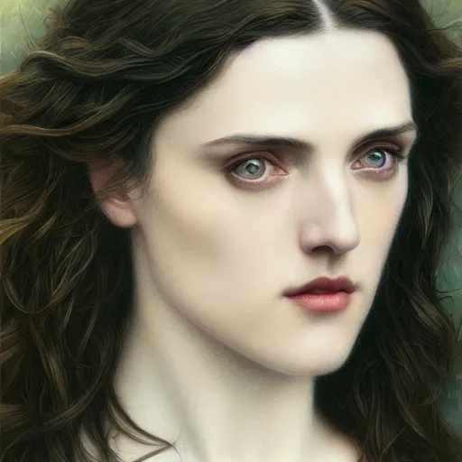 Image similar to beautiful striking Pre-Raphaelite Katie McGrath by Artgerm and Greg Rutkowski, intricate, elegant, highly detailed, digital painting, pale