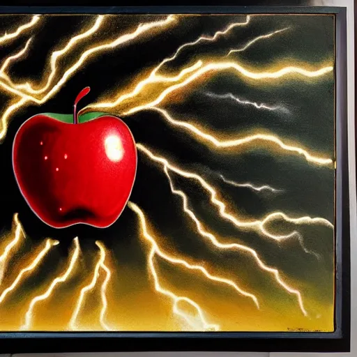 Prompt: an apple exploding with lightning