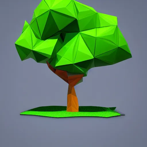 Prompt: a 3d low poly object of a green tree on the blue background