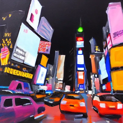 Prompt: <painting class='meta image-caption' quality='very high'>Times Square at night</painting>