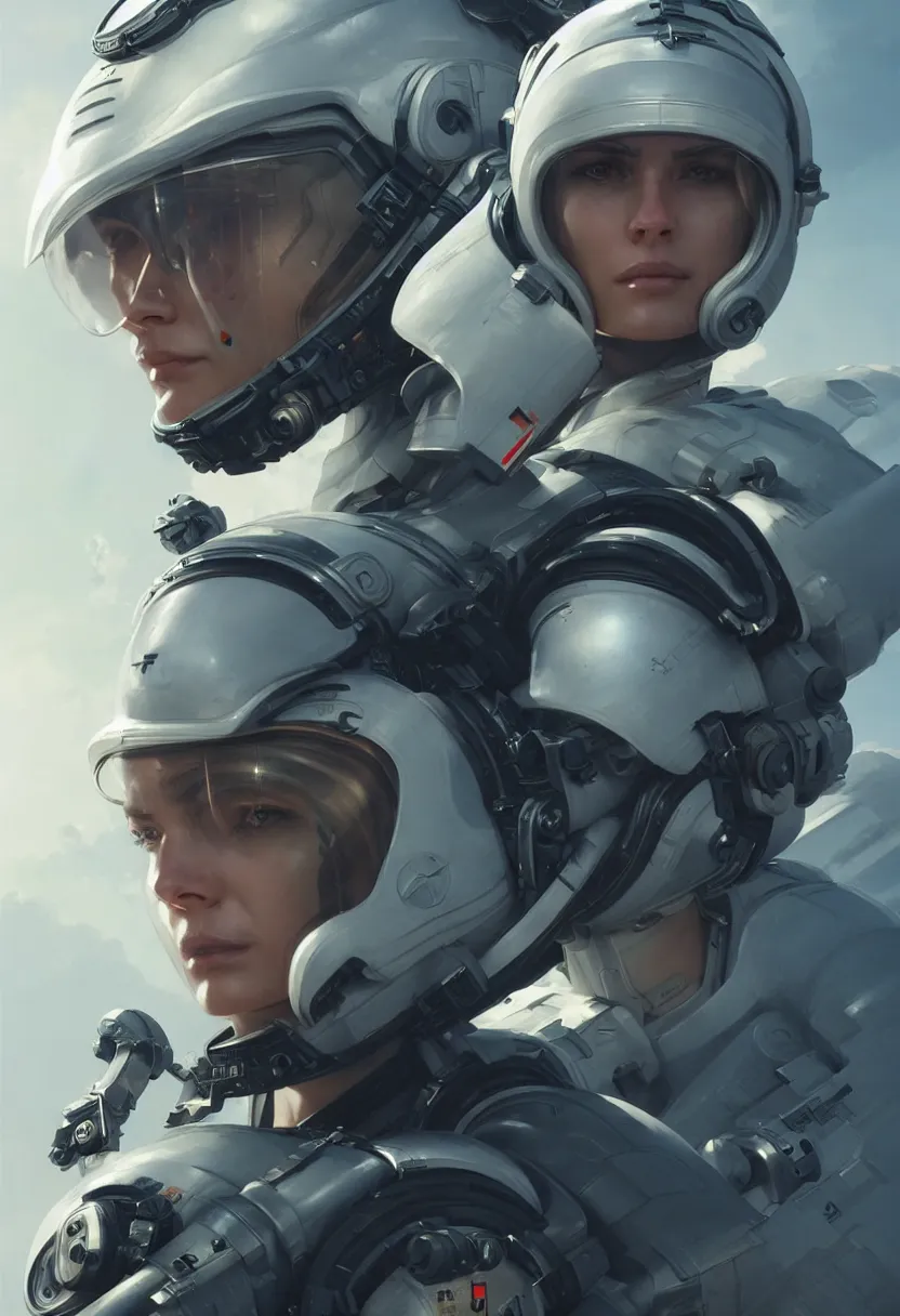 Image similar to stoic heroic emotionless handsome butch blonde woman engineer in flight suit, ultra high definition, ultra detailed, symmetry, matte painting, by greg rutkowski and ross tran and wlop