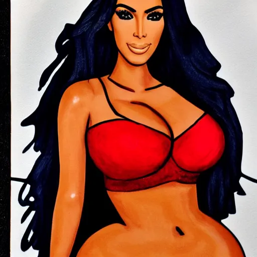 Prompt: Kim Kardashian coloring book picture in wax crayon