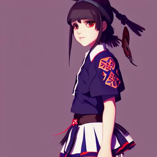 Image similar to a beautiful! boyish! natalie portman model, wearing catholic school girl outfit with mayan pattern and native style, jrpg aztec street fashion, gapmoe yandere grimdark, trending on pixiv fanbox, painted by greg rutkowski makoto shinkai takashi takeuchi studio ghibli, akihiko yoshida