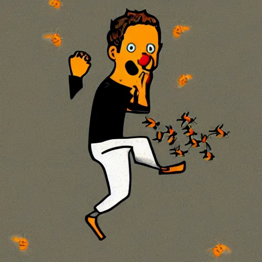 Image similar to Mark Zuckerberg being attacked by bees, stylized