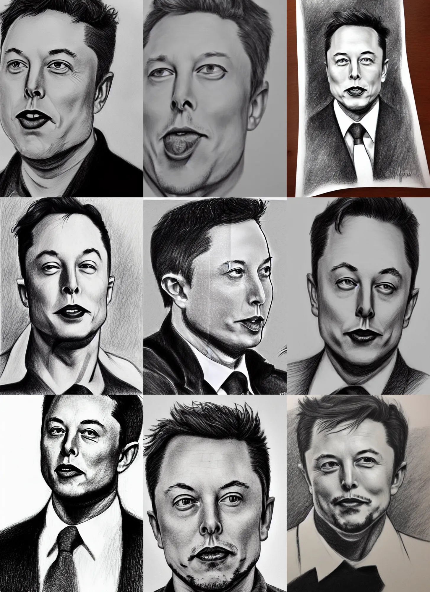 Prompt: terrible pencil drawing of elon musk, unrealistic face