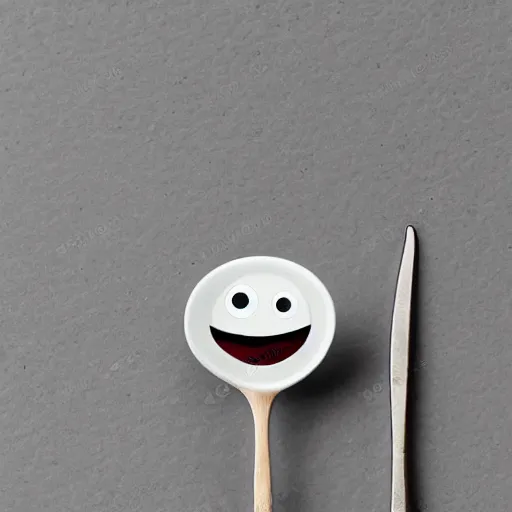 Image similar to a fully dressed spoon with eyes and a smile by simon stalhagen