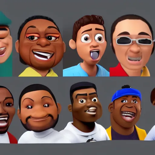 Prompt: famous rappers avatars made with blender in disney pixar style
