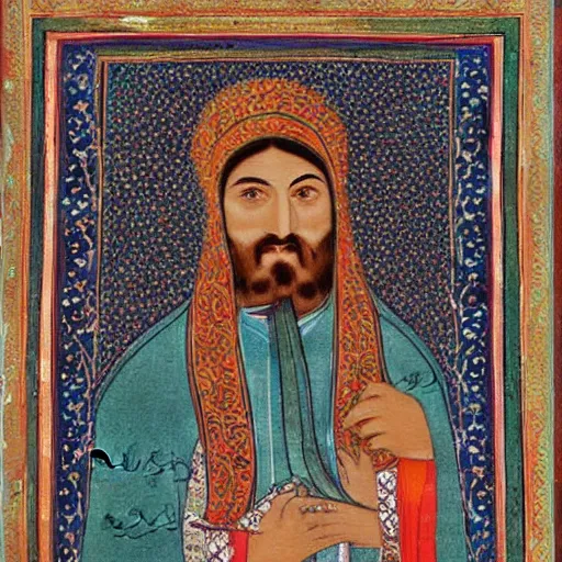 Prompt: a persian miniature painting by reza abbasi