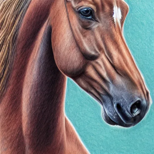 Image similar to a colored pencil drawing of an horse by natalia rojas and ana maria martinez jaramillo adonna khare and marco mazzoni and diego fazio and dirk dzimirsky, wide angle, full horse, pastel color, wingspan style, highly detailed, realistic graphite, artstation, 4 k, realism, photorealism, fine art