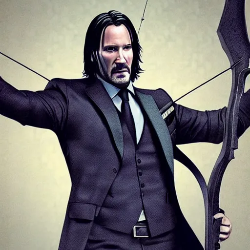 Image similar to John Wick using a bow and arrow.