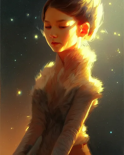 Image similar to a potrait of a space fanstasy cat, fine details. night setting. realistic shaded lighting poster by ilya kuvshinov katsuhiro, artgerm, jeremy lipkin and michael garmash, unreal engine, radiant light, detailed and intricate environment, digital art, trending on art station