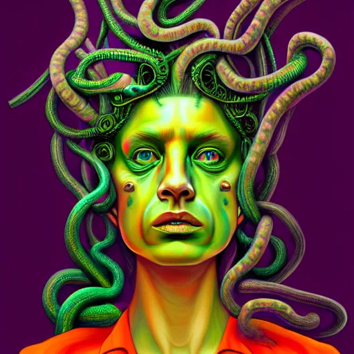 Prompt: an extremely psychedelic portrait of medusa as joebiden, surreal, lsd, face, detailed, intricate, elegant, lithe, highly detailed, digital painting, artstation, concept art, smooth, sharp focus, illustration