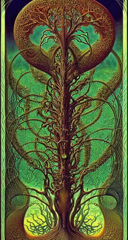 Image similar to tree of life by roger dean and andrew ferez, art forms of nature by ernst haeckel, divine chaos engine, symbolist, visionary, art nouveau, botanical fractal structures, organic, detailed, realistic, surreality