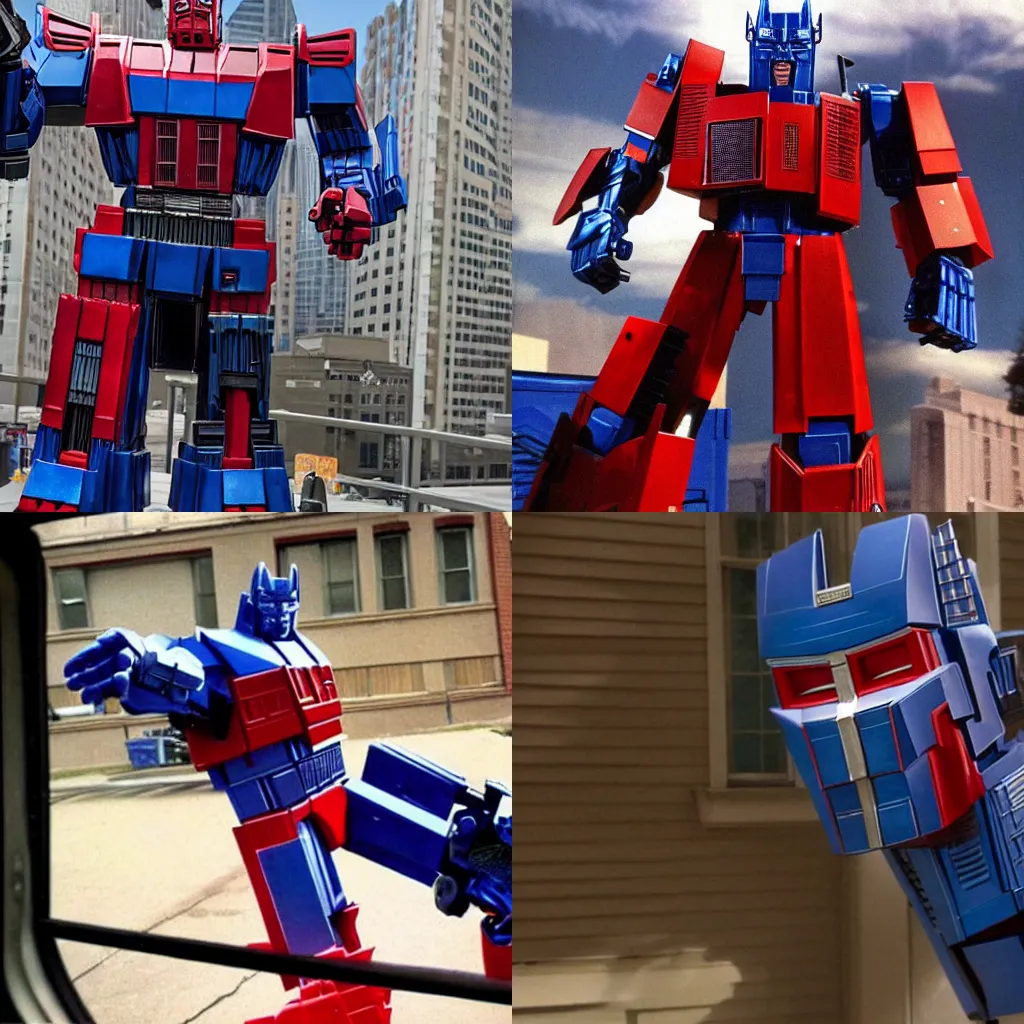 Prompt: Optimus Prime in Hitchcock's Rear Window