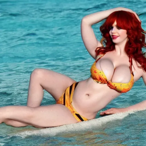 Image similar to full body photo of christina hendricks in a bikini