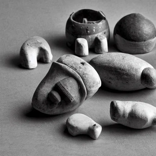 Prompt: ancient harappan toys, award winning black and white photography